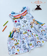 Load image into Gallery viewer, School Doodle Dress Peter Pan collar
