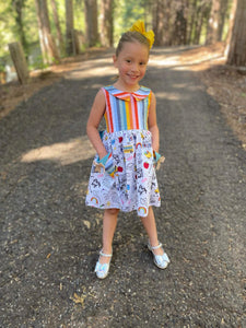 V back rainbow striped pocket dress.